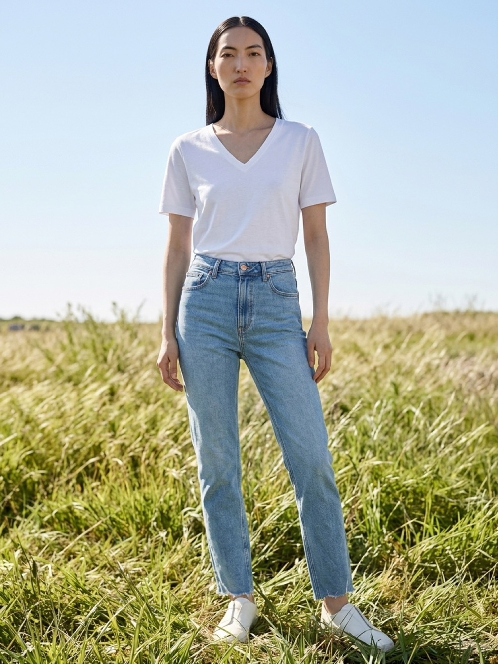 PAIGE Light Wash High-Rise Straight Jeans